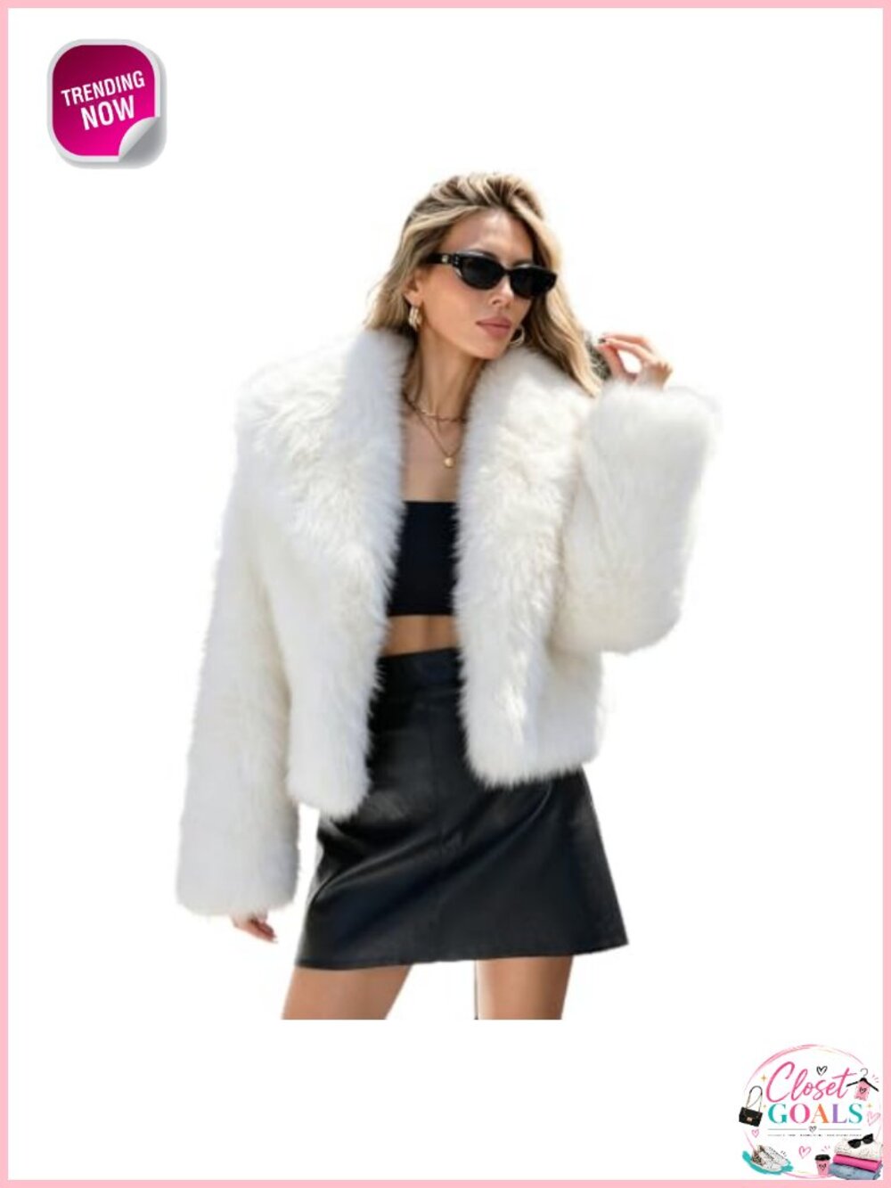 Women's Cropped Faux Fox Fur Coat Oversized Furry Jacket